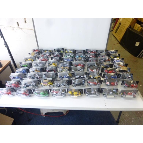 150 - Huge Collection of 74 Maisto 1:18 Scale Motorcycle Models mounted on Plinths in Original Packaging