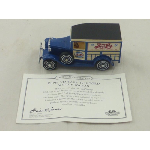 200 - Matchbox Collectors Dis Cast Model of a Pepsi Vintage 1932 Ford Woody Wagon, in Box and with Certifi... 