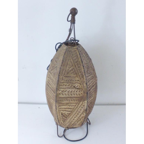 233 - African Tribal Bent Metal Leather Skinned Hanging /Table Lamp (67cm)