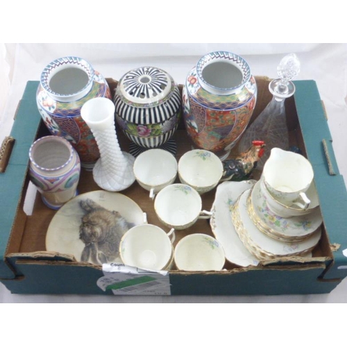 320 - Mixed Box of Quality Ceramic's Including Tea Set, Antique Urn, Matching Pair of Chinese Vases, Decan... 