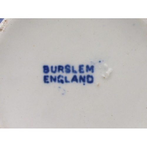 263 - Two Burslem Blue and White Moto Cups and Saucers