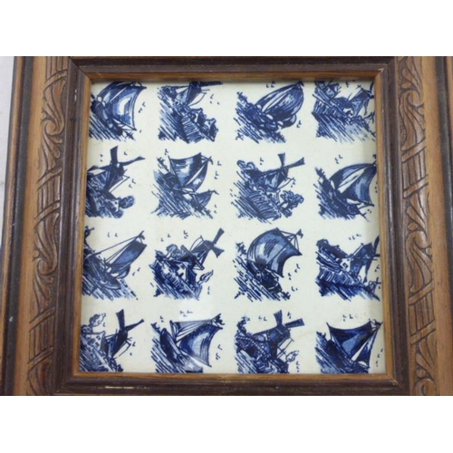 347 - Two Vintage Framed Blue and White Delft Tiles and Other