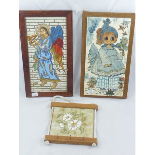 357 - Three ceramic wall plaques to include key holder