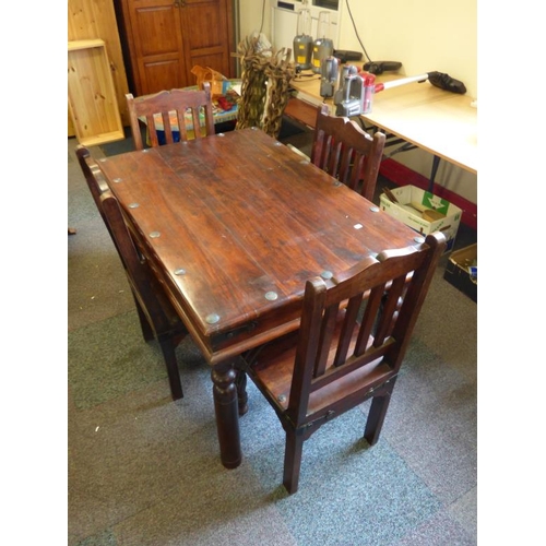 42 - Rustic Wooden Dinning Table Complete with Four Matching Chairs (80cm x 120cm)