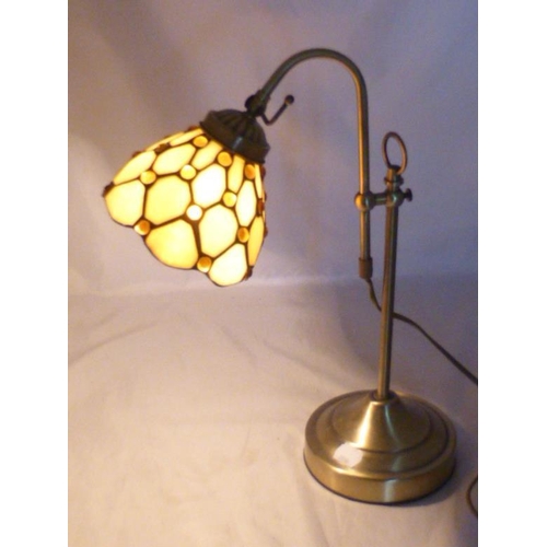 265 - Brushed Brass Table Lamp with Tiffany Style Lamp Shade (Working)