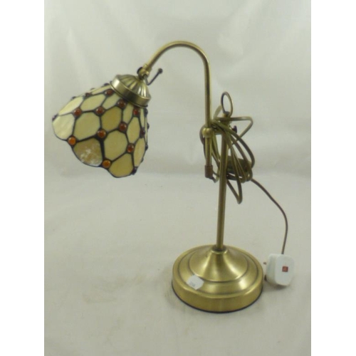 265 - Brushed Brass Table Lamp with Tiffany Style Lamp Shade (Working)