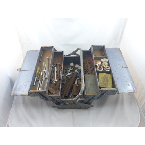 45 - Metal Tool Box with Large Selection of Contents Including Spanners, Sockets, and Lots More