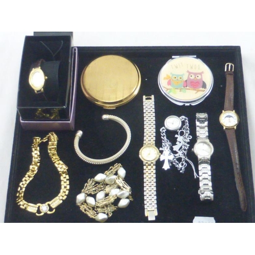 155 - Mixed Tray Including Compacts, Watches, Bracelet and More