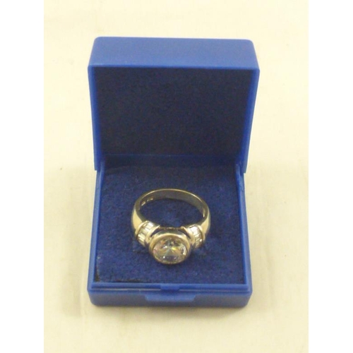 173 - Sterling Silver Ring with CZ Solitaire central Stone Size R Complete with Presentation Box