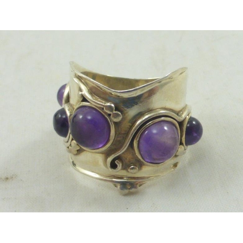 177 - Heavy Silver Ring with Purple Stone Decoration (Size R) in Presentation Box