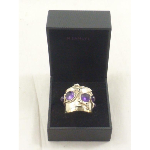 177 - Heavy Silver Ring with Purple Stone Decoration (Size R) in Presentation Box