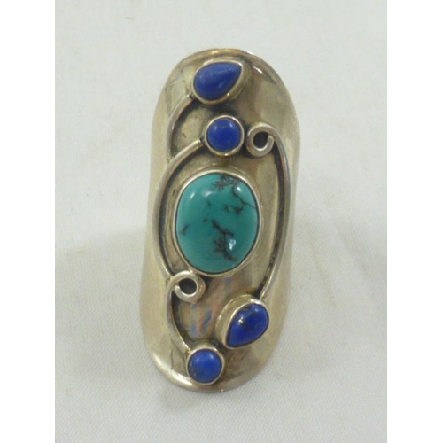 178 - Large Silver Ring Decorated with Blue and Turquoise Stone (Size 0) in Presentation Box