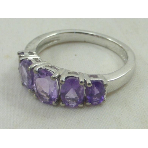 182 - Amethyst Eternity Ring Size Q Complete with Presentation Box