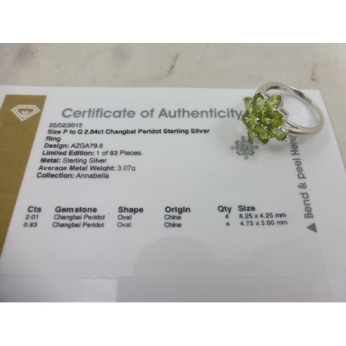 184 - Limited Edition Sterling Silver Changbal Peridot Ring Complete with Certificate of Authenticity