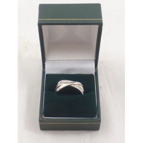 154 - Silver Ring with Band and Multi-stone Decoration (Size R) In presentation Box