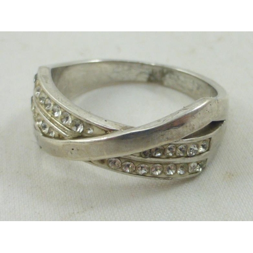 154 - Silver Ring with Band and Multi-stone Decoration (Size R) In presentation Box