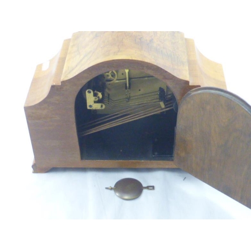 190 - Walnut Cased Mantel Clock complete with Pendulum