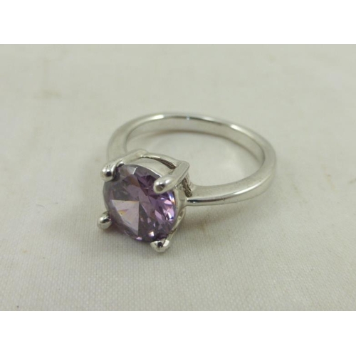 200 - Rhodium and Amethyst Ring Size 5.5 complete with presentation Box