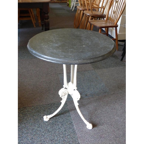 63 - Antique Slate Topped Cast Iron Pub Table (61cm Diameter)