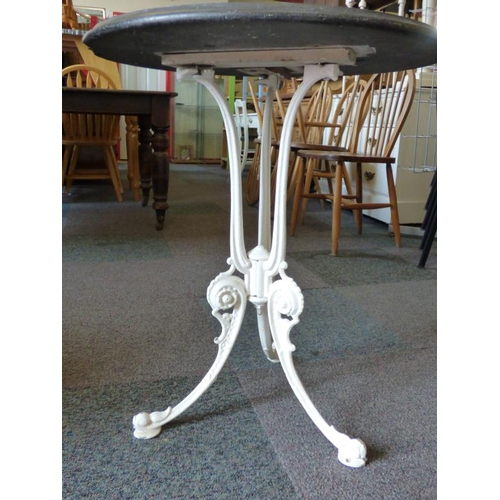 63 - Antique Slate Topped Cast Iron Pub Table (61cm Diameter)