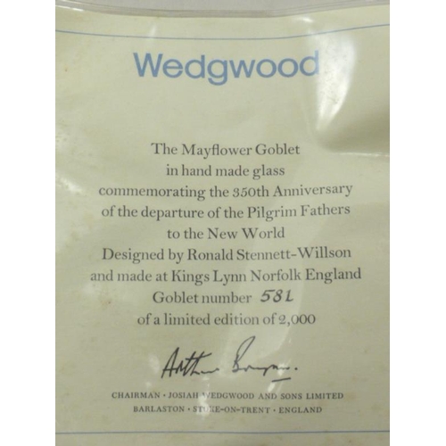 213 - Wedgwood Limited Edition Glass Mayflower Goblet complete with Presentation Box (581 of 2000)