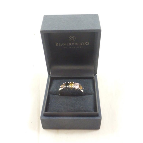 227 - Hallmarked Silver Ring with Multi-coloured stones (Size 8.5) in presentation Box