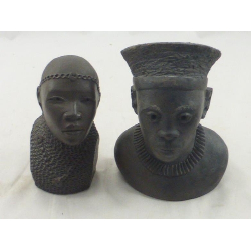 229 - Two Authentic Hand Carved Signed Kenyan Terracotta Tribal Busts