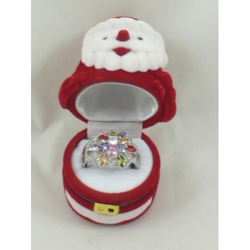 425 - Silver 925 Multi Stone Ring with Father Christmas Themed Presentation Box