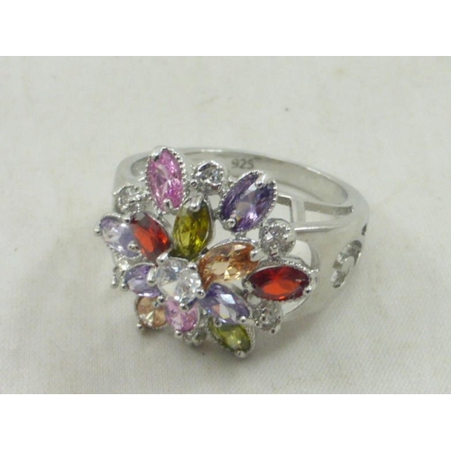 425 - Silver 925 Multi Stone Ring with Father Christmas Themed Presentation Box