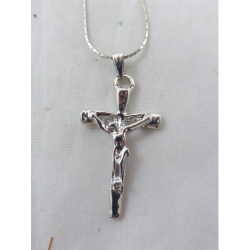 431 - Silver Toned Crucifix Pendant with Chain in Angel Themed Presentation Box