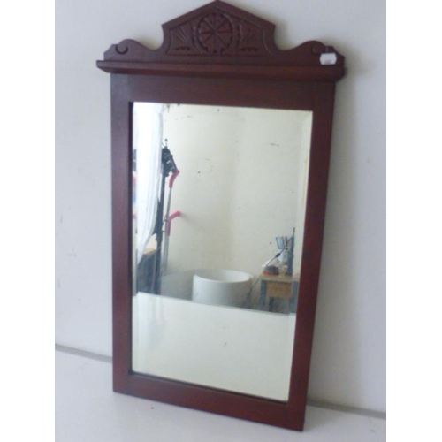 445 - Heavy Mirror with Wood Surround and Bevelled edge Glass (42cm x 69cm)