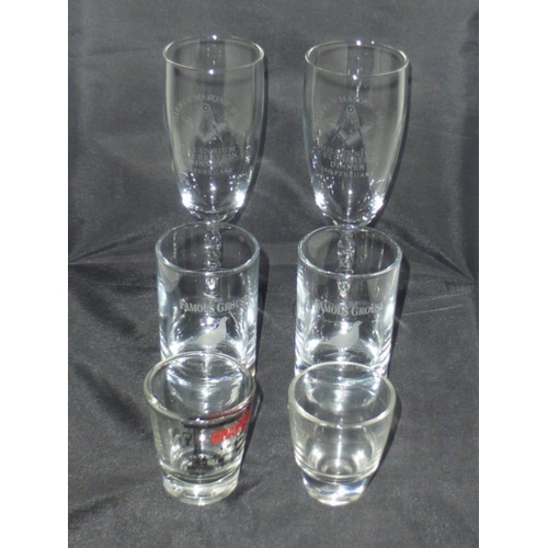 369 - Glassware to include Famous Grouse glasses and Masonic