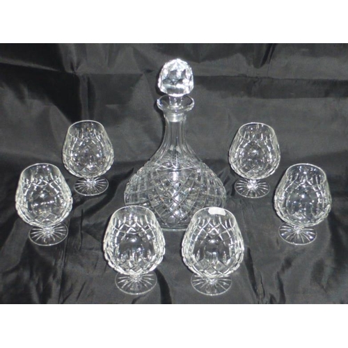 372 - Crystal Ships decanter with six crystal Brandy glasses