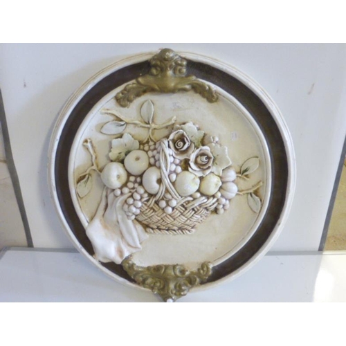 382 - Circular Chalkware Wall Hanging Plaque with Gilt Decoration