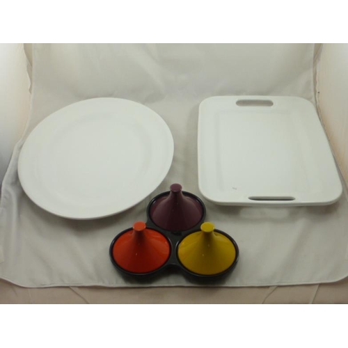 552 - Two Ceramic Serving Tray's and Retro Ceramic Lidded Serving Set