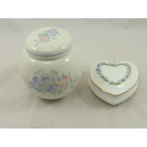 393 - Coalport Heart shaped trinket box and Sadler Ginger Jar