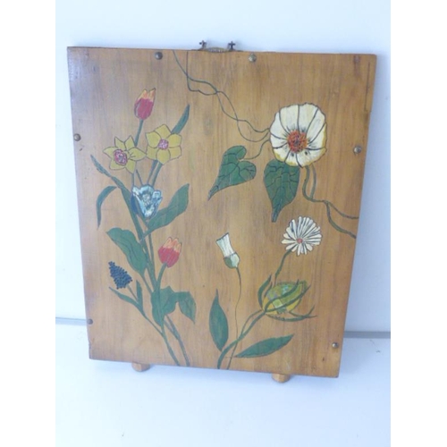 55 - A Vintage Hand Painted Fire Screen with Brass Handle