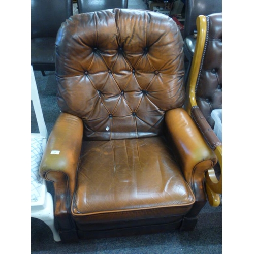 168 - Lazy Boy Brown Leather Manual Recliner Button Back Arm Chair