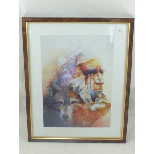 54 - Framed and Glazed American Indian Themed Picture (30cm x 38cm)