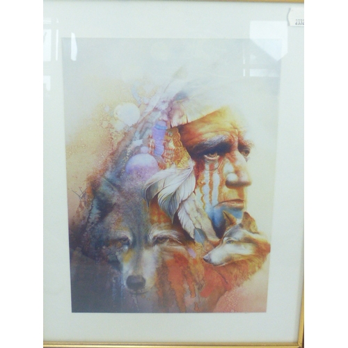 54 - Framed and Glazed American Indian Themed Picture (30cm x 38cm)