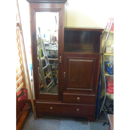 72 - Vintage Half Robe Half Tallboy with Two Drawers and Bevelled Mirror Door ( W 107cm x D 47cm x H 195c... 