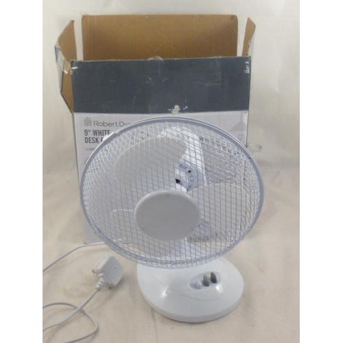 61 - Robert Dyas 9inch White Desk Fan in original Box (Working)