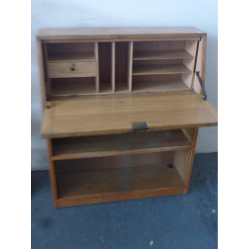 177 - Vintage 1950s/60s Golden Oak Writing Bureau with Glass Sliding Doors