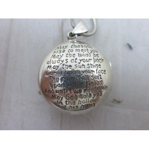 263 - Silver 925 Celtic Locket and Chain with Religous Inscription