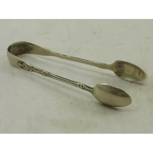 273 - Art deco salt with liner and spoon & small pair of sugar tongs