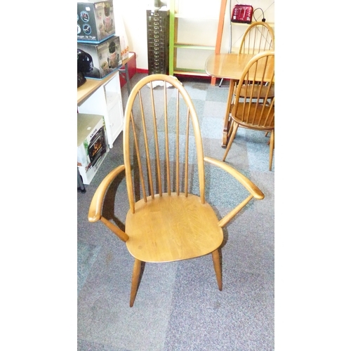 2 - Ercol Blonde Elm Solid Plank Dinning Table with 4 Chairs and Two Carvers