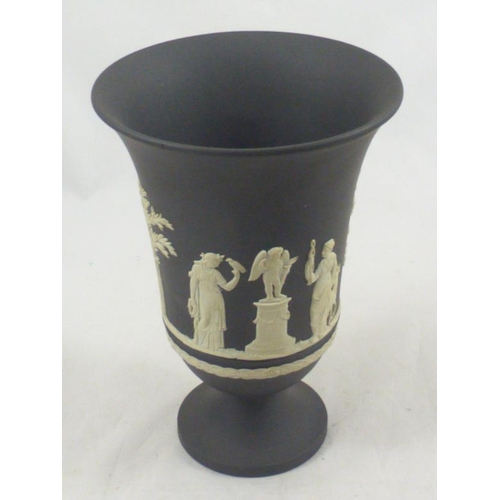 356 - Wedgwood Jasper Ware Black and White Vase (19cm)