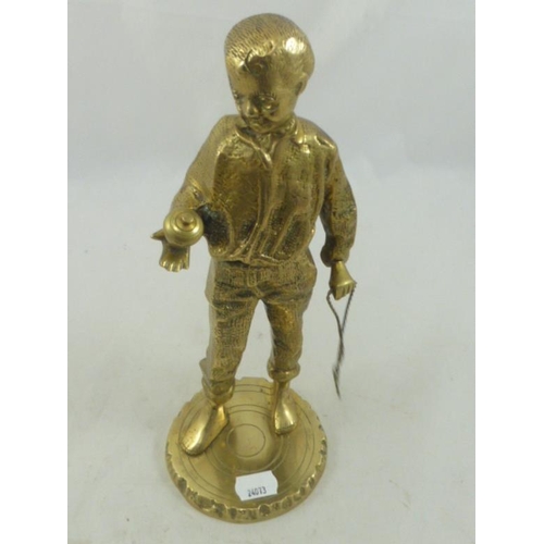 360 - Heavy Brass Figurine of Boy with Spinning Top (29cm)