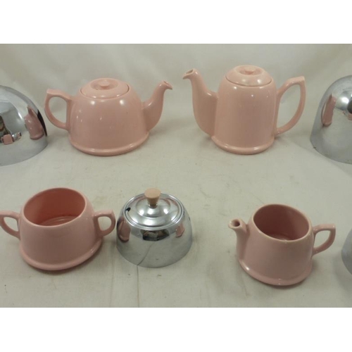 363 - Retro celtic covered teapot, coffee pot, milk & sugar bowl in Pink