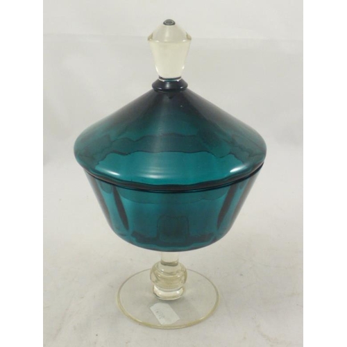 365 - Italian Designed Blue Glass Lidded Bon Bon Dish